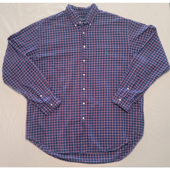 Ralph Lauren Men’s Shirt 2XLT Tall Classic Fit Red Navy Plaid Button Down - Picture 1 of 3